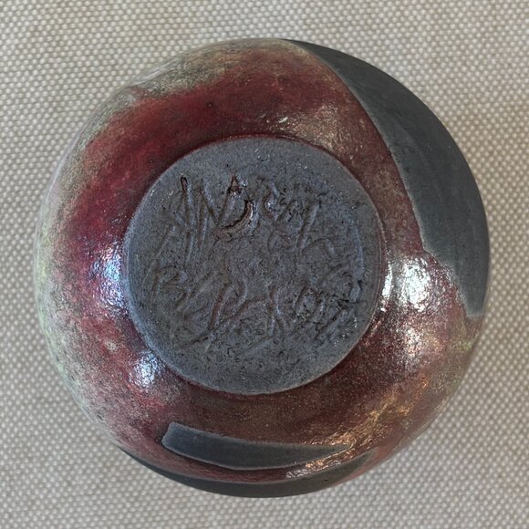 Small Round Hand Made Raku Vase - Picture 6 of 6